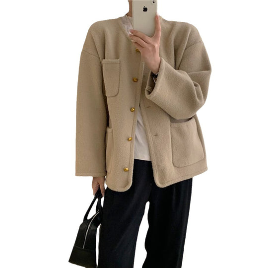 Damen Softe Jacke mit dekorativen Knöpfen und großen Taschen EB