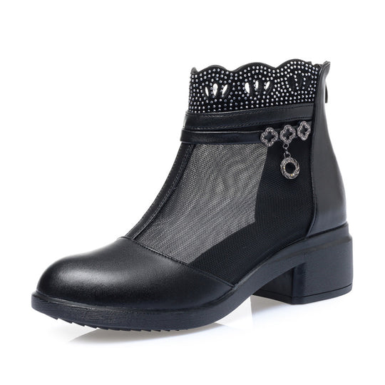 Damen Modische Stiefeletten mit transparentem Mesh-Einsatz und funkelndem Schmuckdetail EB