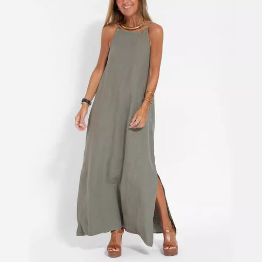 Damen lässiges Maxikleid mit schmalen Trägern und fließendem Schnitt EB