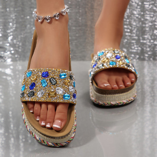 Damen modische Riemchen-Sandalen mit Glitzerelementen EB