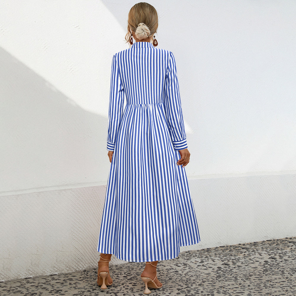 Damen Hemdblusenkleid mit vertikalem Streifenmuster und eleganter Knopfleiste EB