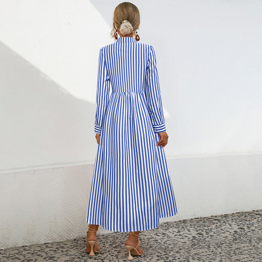 Damen Hemdblusenkleid mit vertikalem Streifenmuster und eleganter Knopfleiste EB