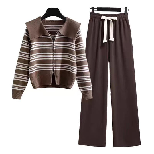 Damen Strickjacke mit Reißverschluss und weiten Hosen EB