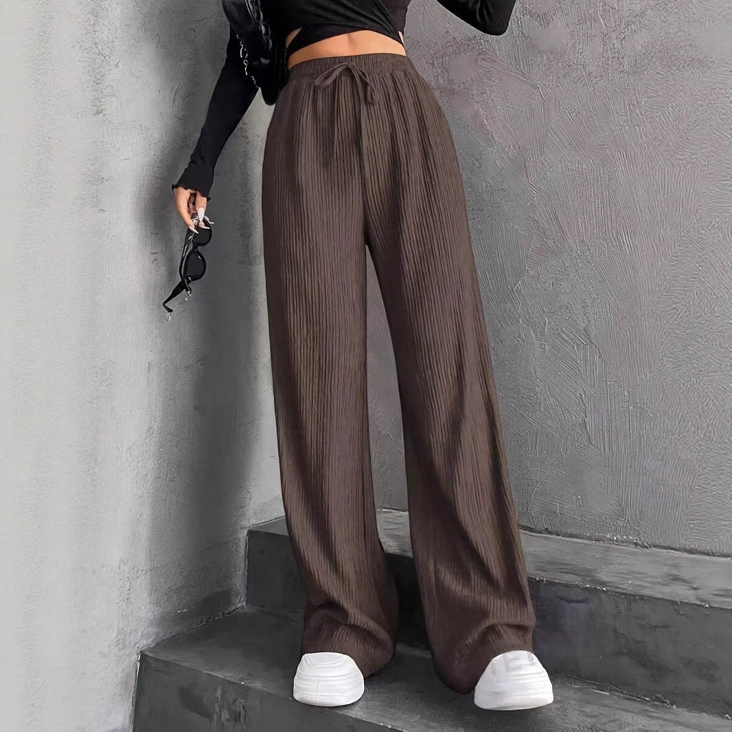 Damen Weit geschnittene Plissee-Hose mit elastischem Bund und praktischen Taschen EB