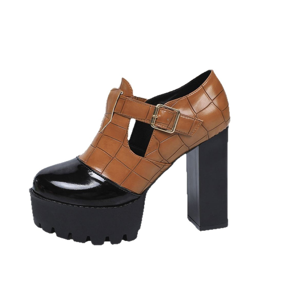 Damen Plateau-Pumps mit modischem Krokoprägungs-Design und verstellbarem Riemen EB