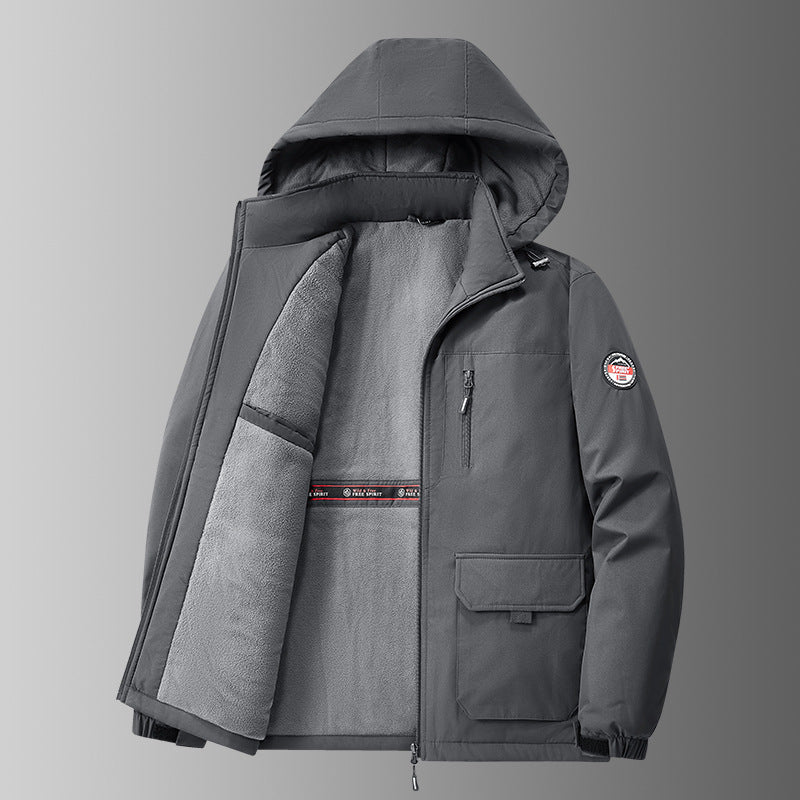 Herren nan gefütterte Softshell-Winterjacke mit Teddyfutter, verstellbarer Kapuze und multifunktionalen Taschen EB