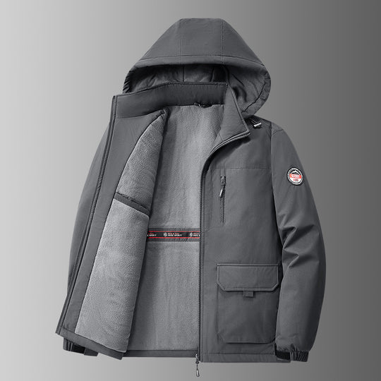 Herren nan gefütterte Softshell-Winterjacke mit Teddyfutter, verstellbarer Kapuze und multifunktionalen Taschen EB