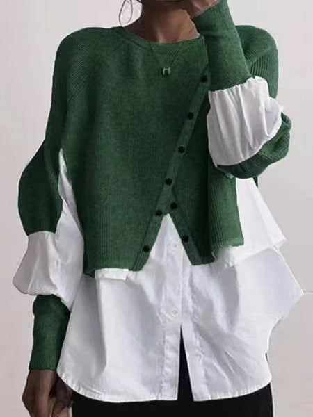 Damen modische Strickjacke mit geknöpften Details und Blusenüberwurf EB