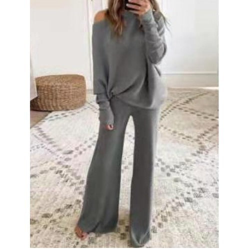 Damen Kuscheliges Lounge-Set mit weitem Schnitt und Off-Shoulder-Design EB