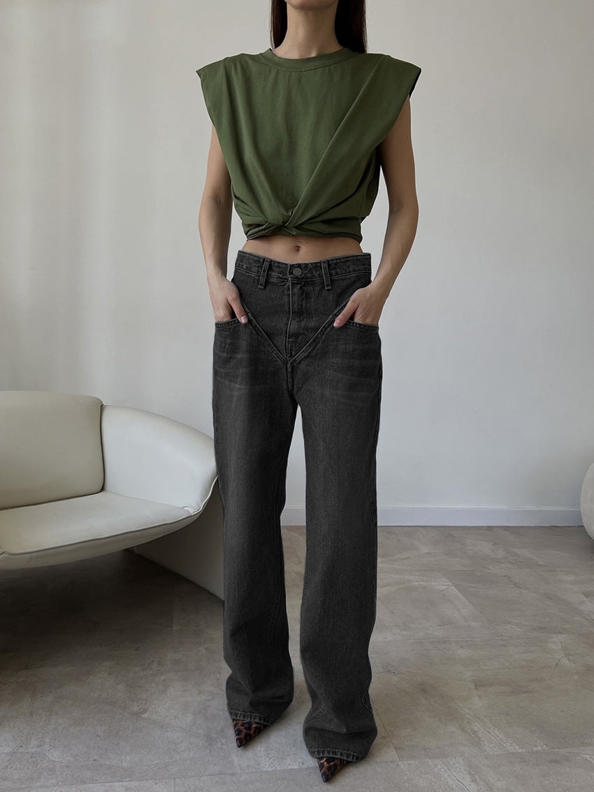 Damen Hoch geschnittene Jeans mit weitem Bein EB