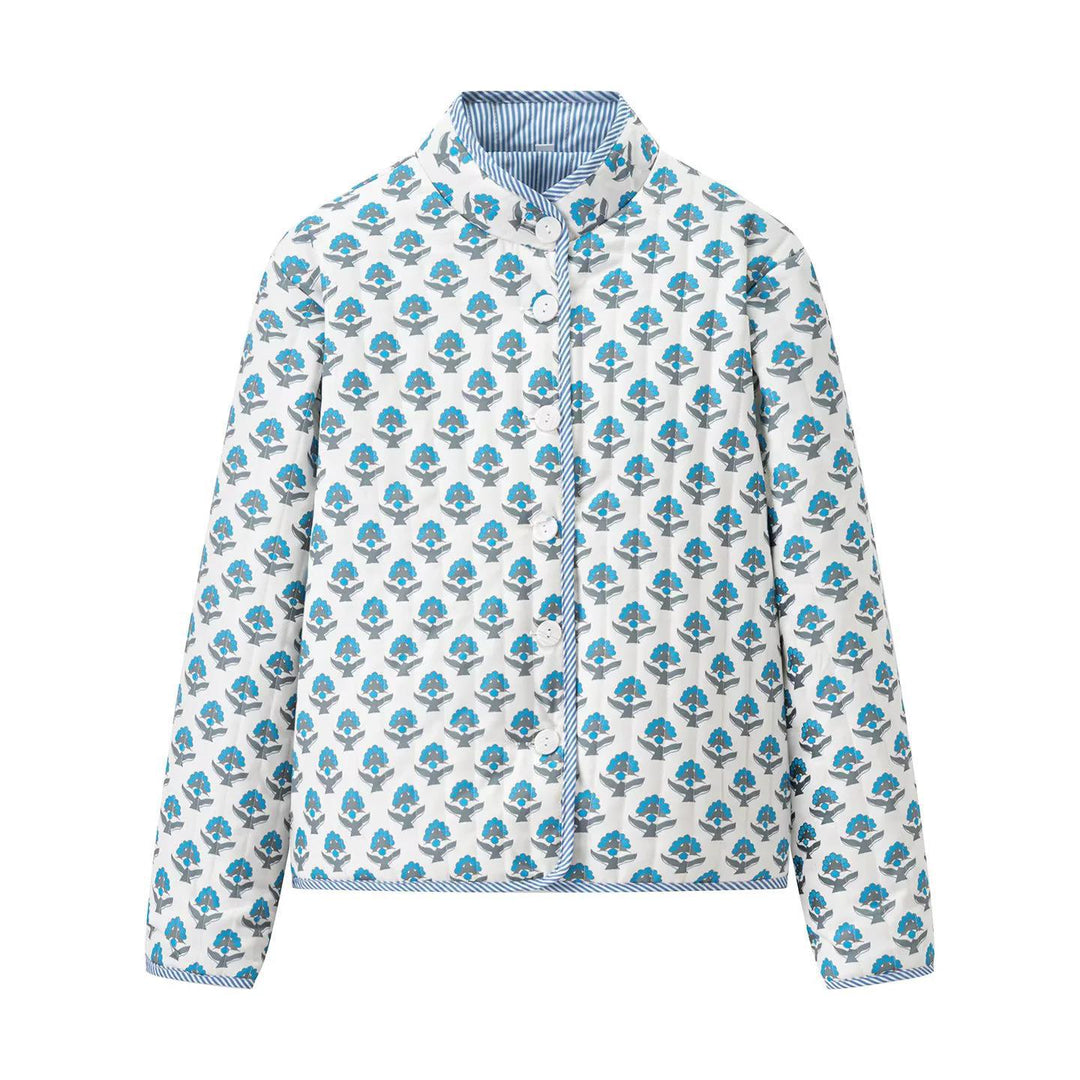 Damen gesteppte Blousonjacke mit floralem Muster und praktischen Knöpfen EB