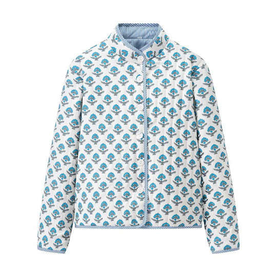 Damen gesteppte Blousonjacke mit floralem Muster und praktischen Knöpfen EB