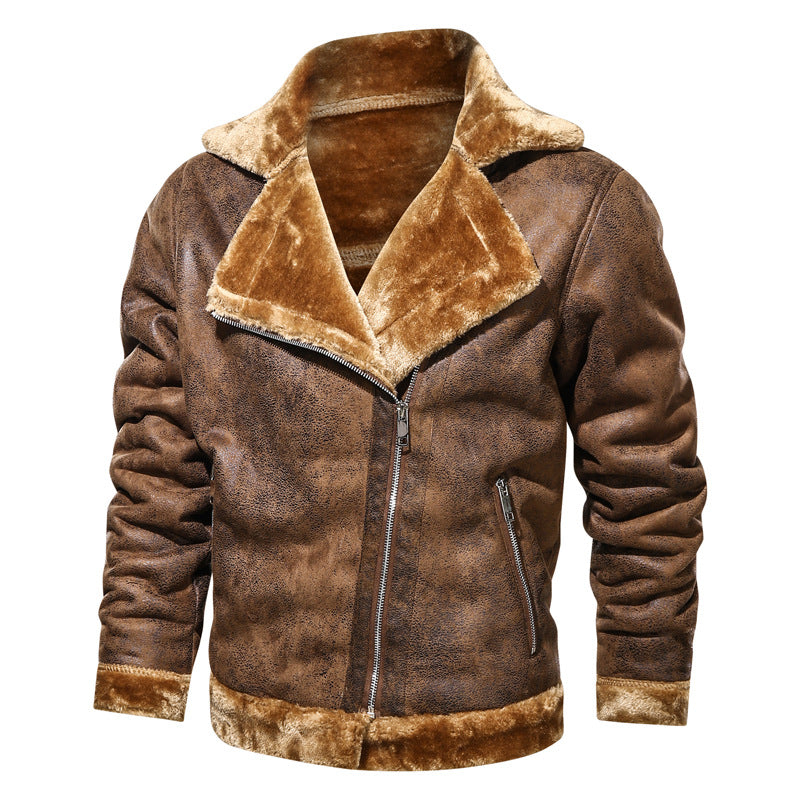Herren Bikerjacke aus Lederimitat mit Teddyfell-Futter und asymmetrischem Reißverschluss EB
