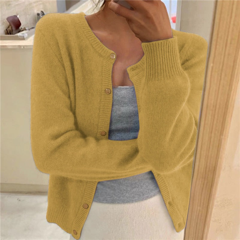 Damen weicher Strickcardigan mit dekorativen Knöpfen und raffinierter Maschenstruktur EB