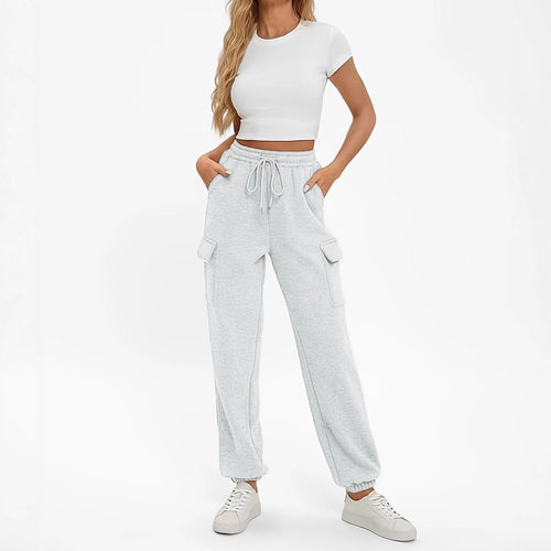 Damen Bequeme Cargo-Hose mit elastischem Bund und praktischen Taschen EB