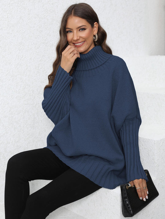 Damen Oversize Rollkragenpullover mit strukturiertem Strick EB