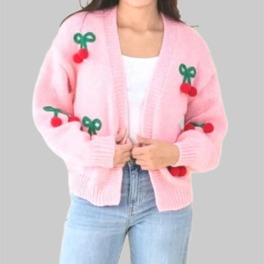 Damen Verspielter Strick-Cardigan mit dekorativen Details EB