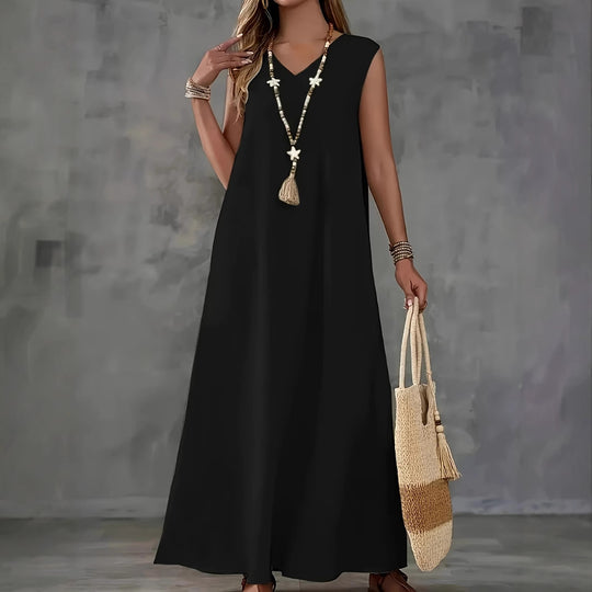Damen Maxikleid mit elegantem V-Ausschnitt und fließendem Schnitt EB