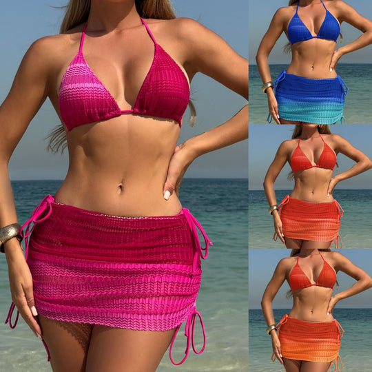 Damen Bikini-Set mit verstellbaren Bändern und lässigem Überrock EB