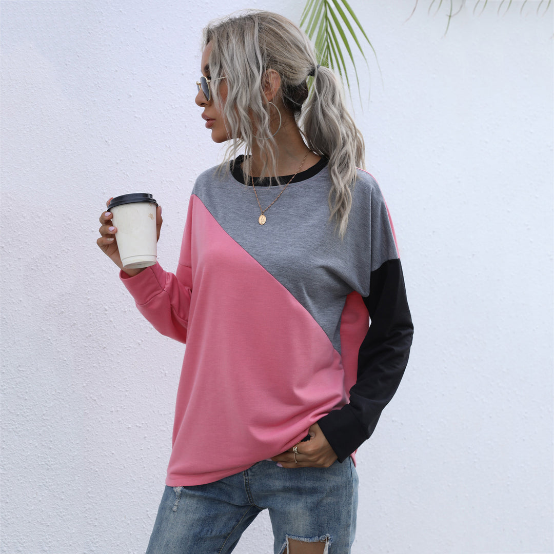 Damen sportlicher Sweatshirt mit modischem Farbblockdesign EB