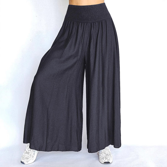Damen Weite Palazzo-Hose mit elastischem Bund und fließendem Stoff EB