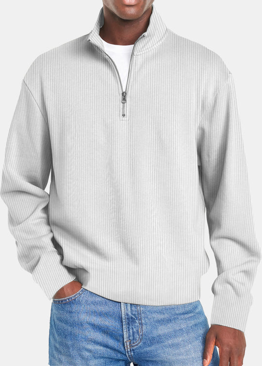 Herren nan gerippter Troyer-Pullover mit Halbzip und Stehkragen EB