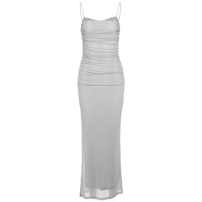 Damen Figurumspielendes Maxikleid mit eleganter Raffungen und Spaghetti-Trägern EB