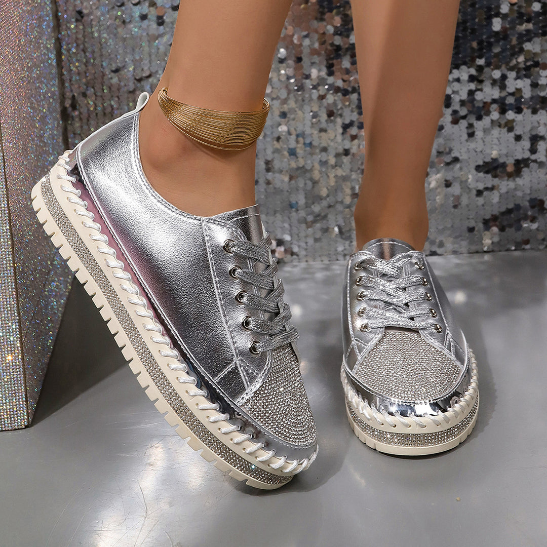 Damen Glamouröse Sneaker mit funkelndem Strass und trendiger Profilsohle EB
