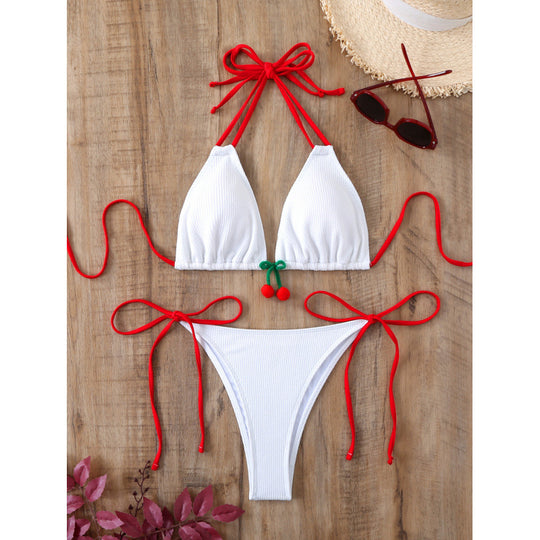 Damen Triangle-Bikini mit verspielten Krawatten und fruchtigen Details EB