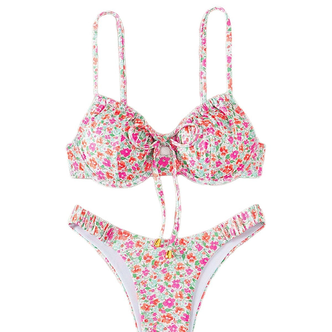 Damen Push-Up-Bikini mit floralem Design und raffinierter Schnürung EB