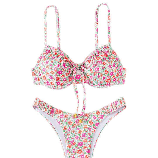 Damen Push-Up-Bikini mit floralem Design und raffinierter Schnürung EB