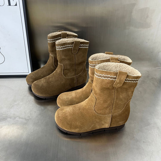 Damen Elegante Wildleder-Stiefel mit warmem Innenfutter und dekorativen Nähten EB