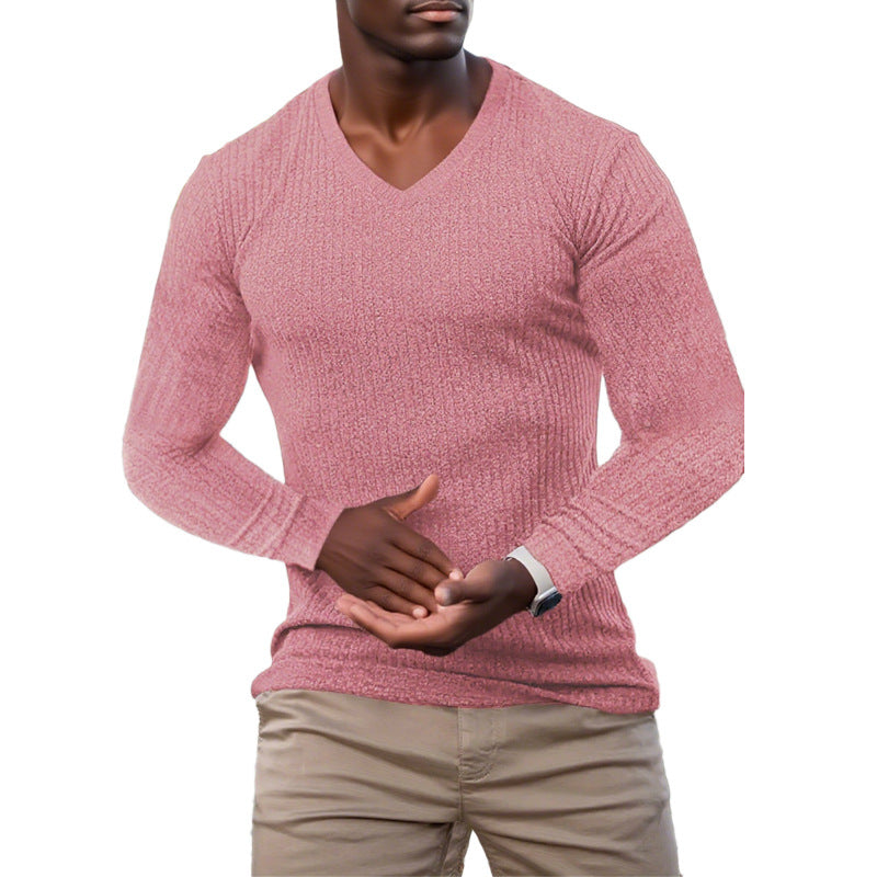 Herren elegantes V-Ausschnitt Pullover aus strukturiertem Strickmaterial EB