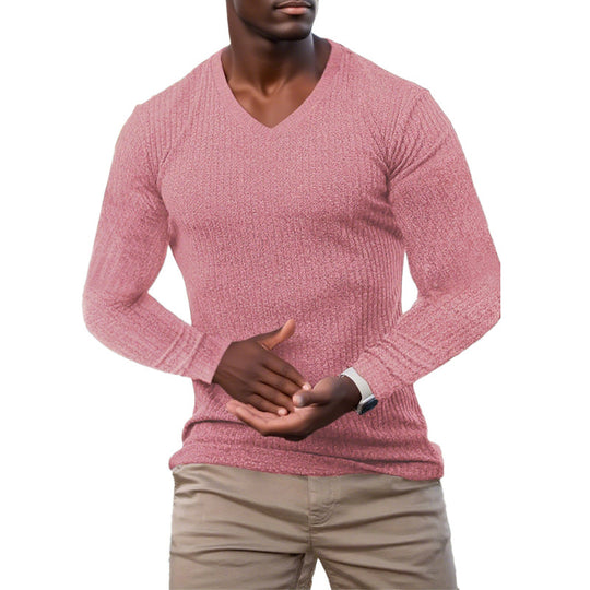 Herren elegantes V-Ausschnitt Pullover aus strukturiertem Strickmaterial EB