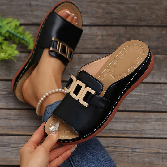 Damen modische Slide-Sandalen mit eleganter Schlaufenverzierung EB