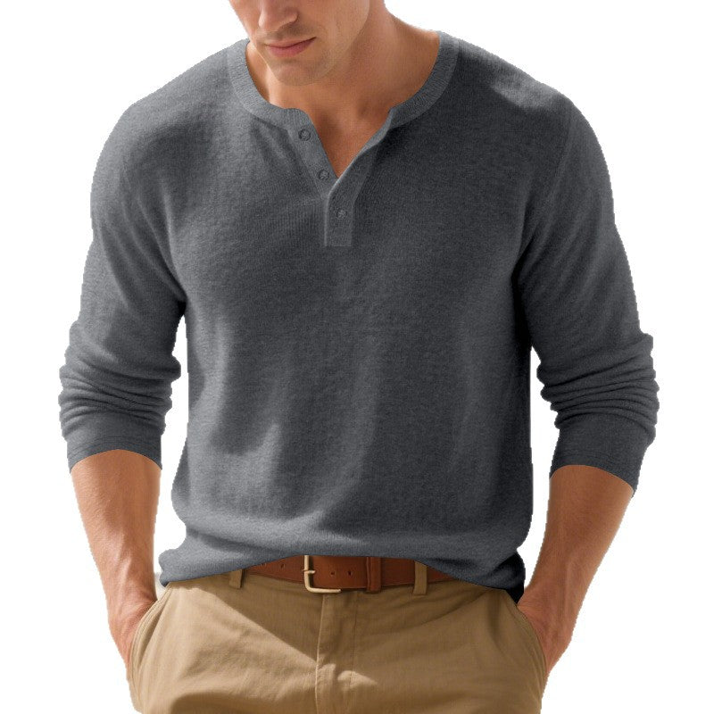 Herren langärmliges Henley-Shirt aus hochwertigem Baumwollmix mit modischen Knopfdetails EB