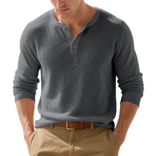 Herren langärmliges Henley-Shirt aus hochwertigem Baumwollmix mit modischen Knopfdetails EB