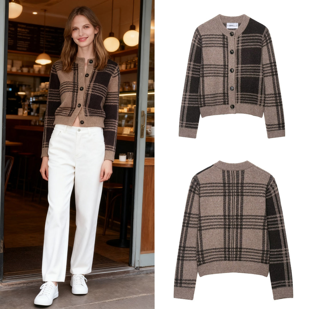 Damen Modische Karostrickjacke EB