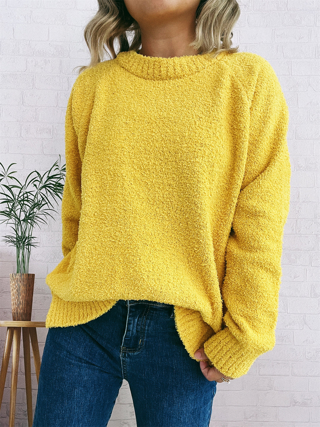 Damen wärmender Strickpullover mit lässigem Schnitt und strukturiertem Design EB