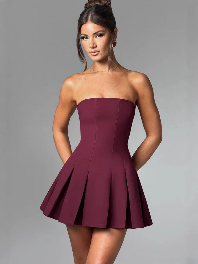 Damen Strapless Mini-Kleid mit elegantem Rock-Design EB