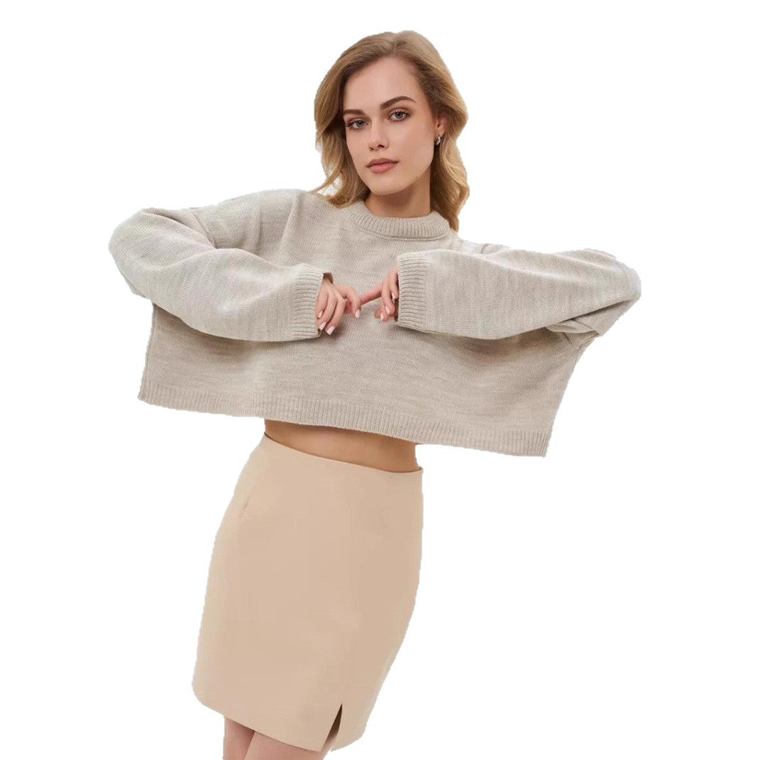 Damen Crop-Pullover im lässigen Oversized-Stil mit weiten Ärmeln und strukturiertem Design EB