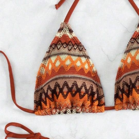 Damen Triangel-Bikini mit trendigem Ethno-Muster und verstellbaren Bindebändern EB