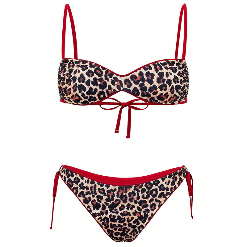 Damen Triangel-Bikini mit modischem Leo-Design und verstellbaren Trägern EB