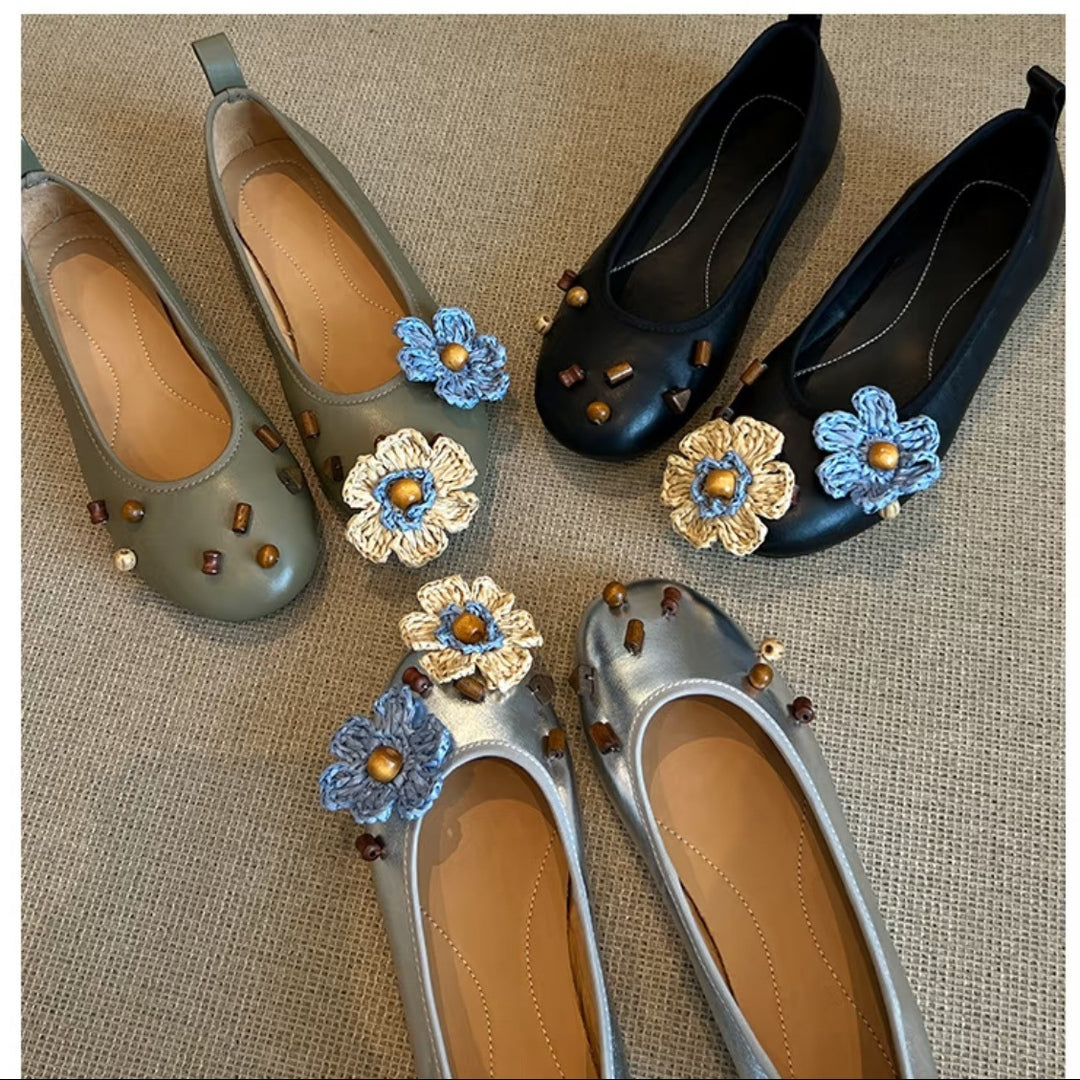 Damen Ballerinas mit floralem Dekor und schimmernder Oberfläche EB