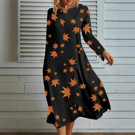 Damen Maxikleid mit auffälligem Laubdesign EB