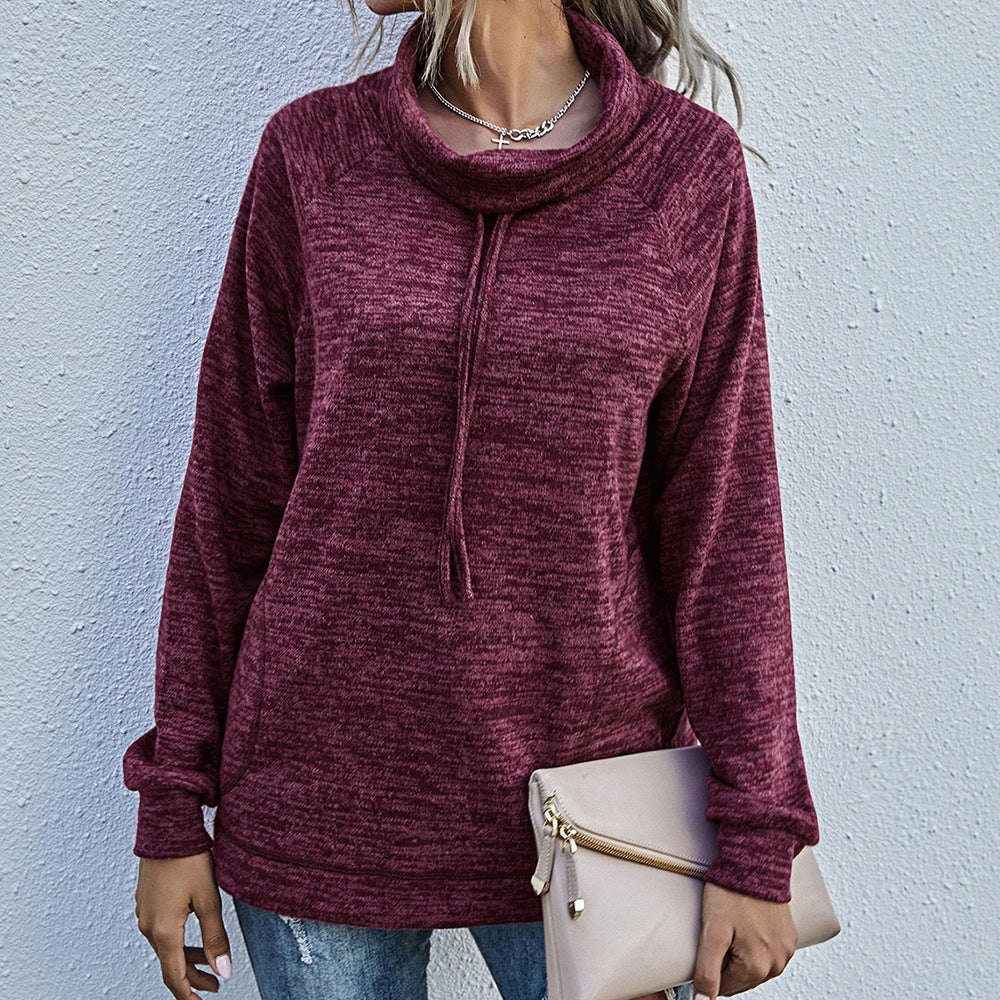Damen lässiger Pullover mit hohem Kragen und praktischen Taschen EB