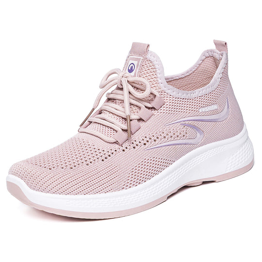 Damen nan atmungsaktiver Strick-Freizeitsneaker mit elastischer Schnürung und stoßabsorbierender Keilsohle EB
