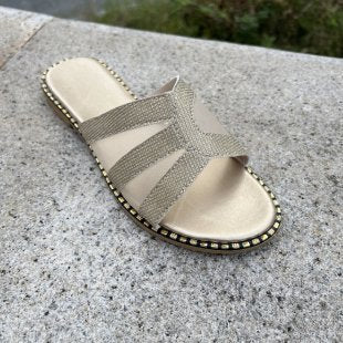 Damen elegante Riemchensandalen mit dekorativen Textilriemen EB