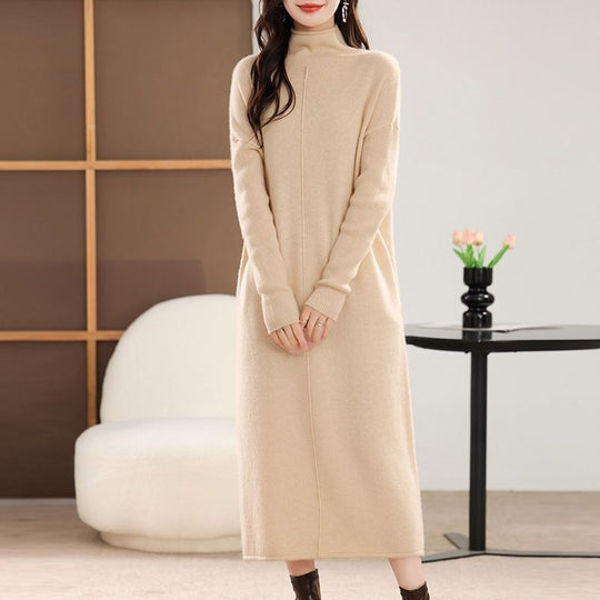 Damen Elegantes Strickkleid mit Rollkragen und Oversized-Schnitt EB