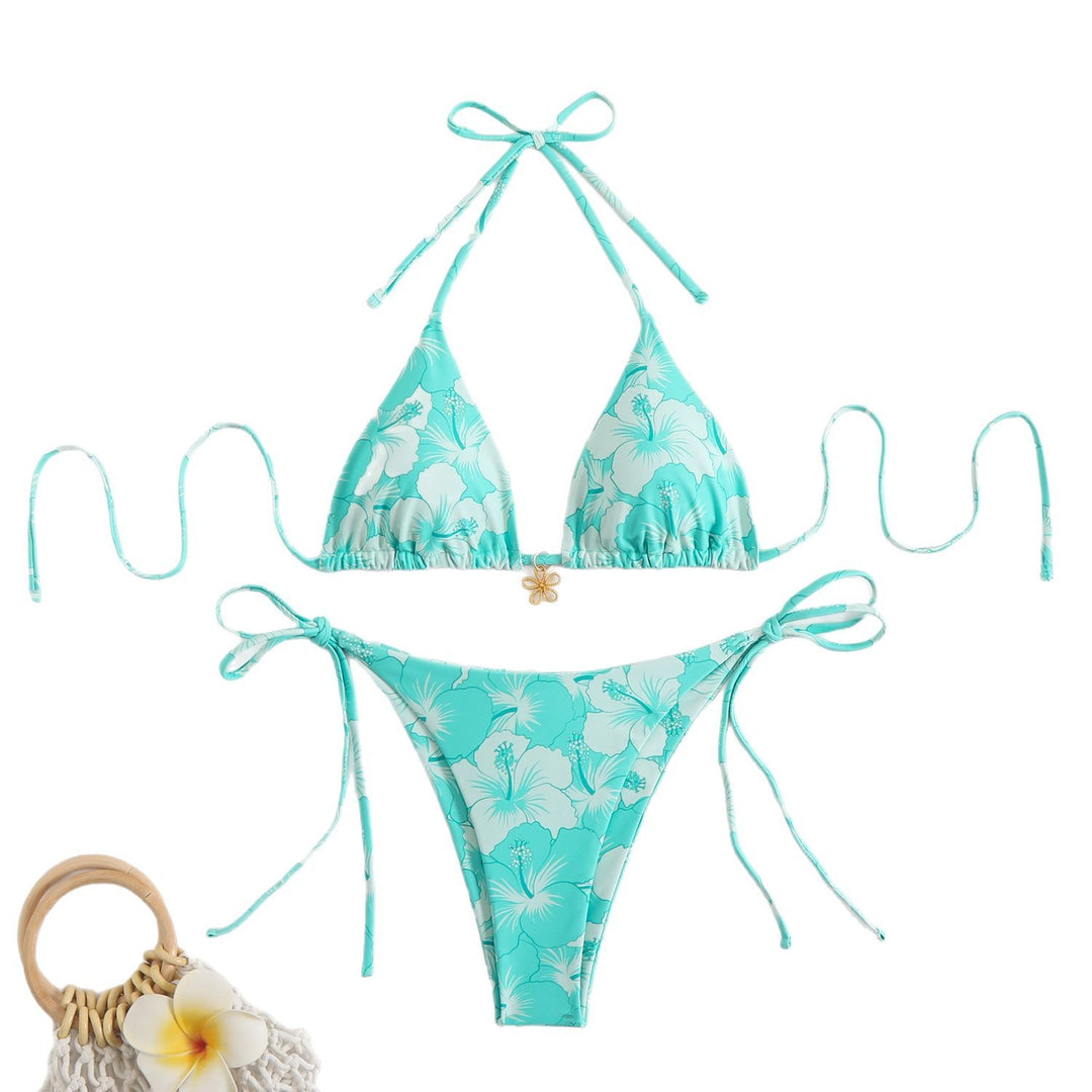 Damen Triangel-Bikini mit zierlichen Blumendetails EB
